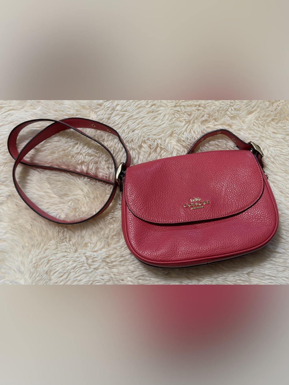Coach Macie Saddle Bag in Pink Pebble Leather with Gold Hardware
